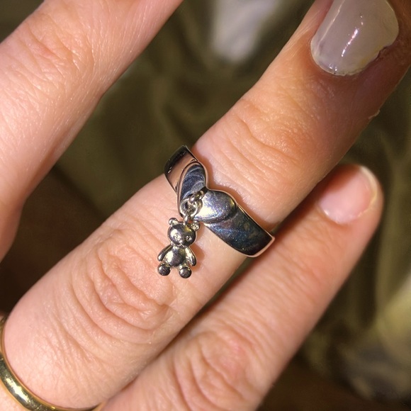 Sterling silver semi-adjustable ring Teddy Bear Charm 925 EUC - Picture 5 of 5